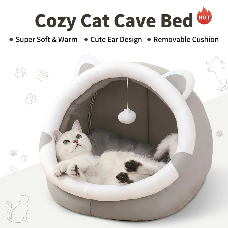 Cama aconchegante para Gatos de Estimação Semi Fechada, Aquecimento no Inverno.