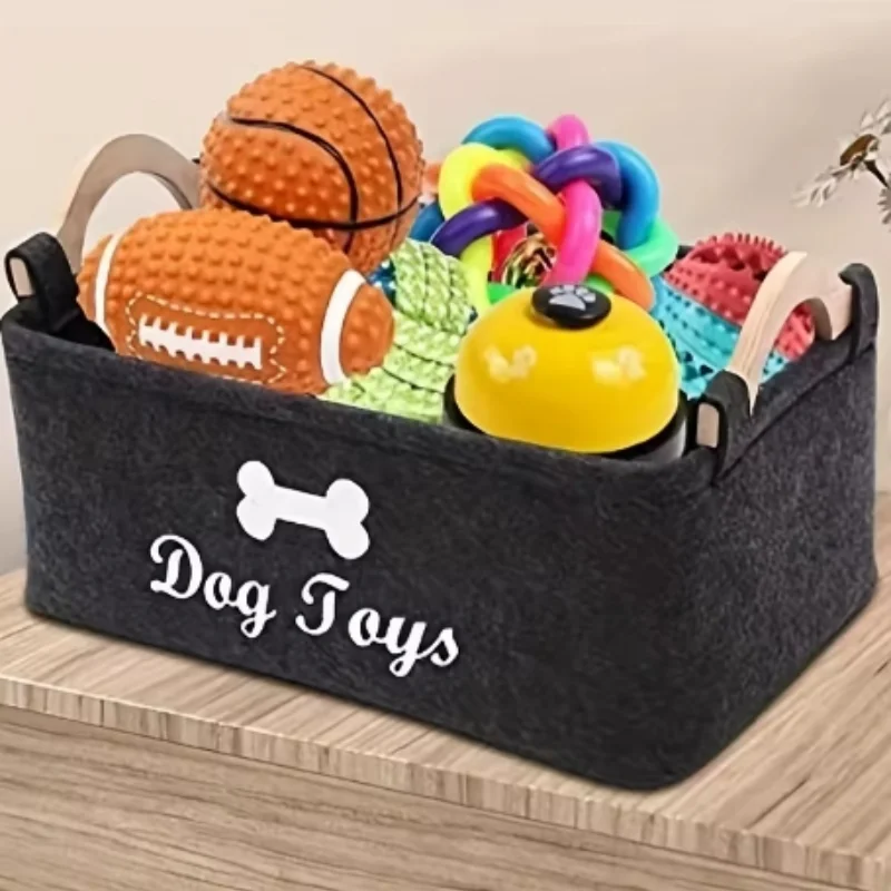 Caixa Organizadora de Brinquedos para Pets em Feltro – Cesto de Armazenamento para Cães e Gatos