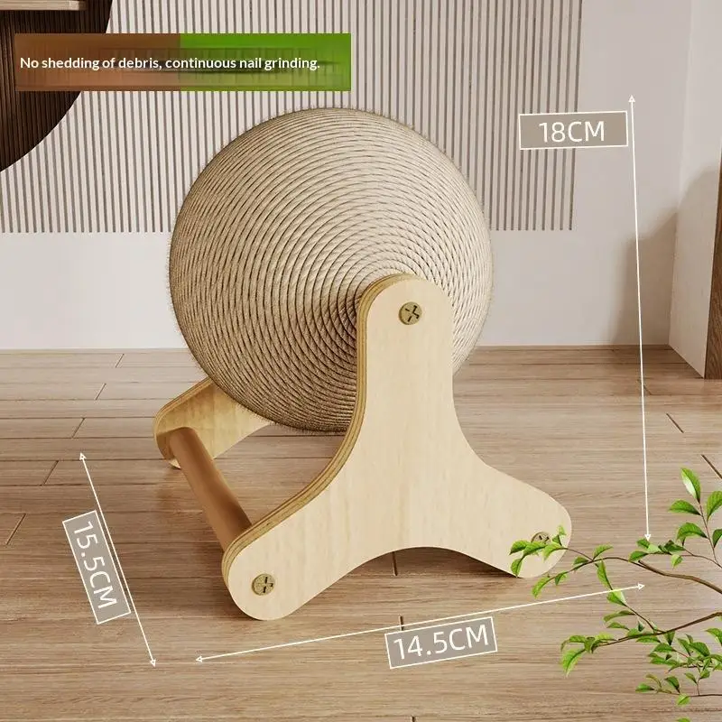 Arranhador de madeira maciça em formato de elefante para gatos, com bola de sisal durável e suporte triangular estável para brincadeiras diárias de gatos.