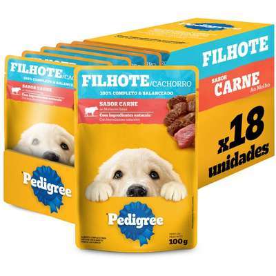 Kit Ração Úmida Carne ao Molho para Cães Filhotes 18 Unidades Pedigree Sachê