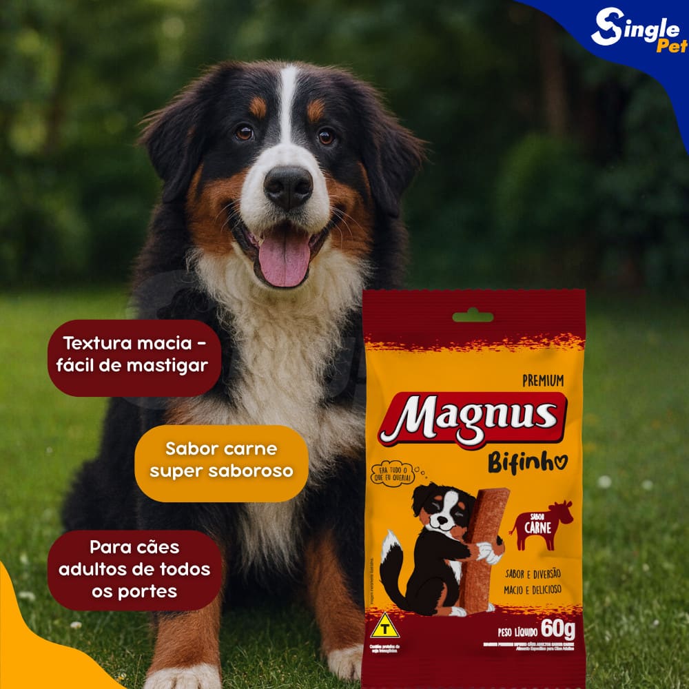 Petisco Magnus Bifinho para Cães Adultos Sabor Carne - 60g - Kit 3 Unidades