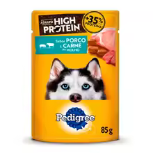 Kit com 20 sachês de alimento úmido Pedigree para cães adultos, sabor porco e carne em molho, 85g.